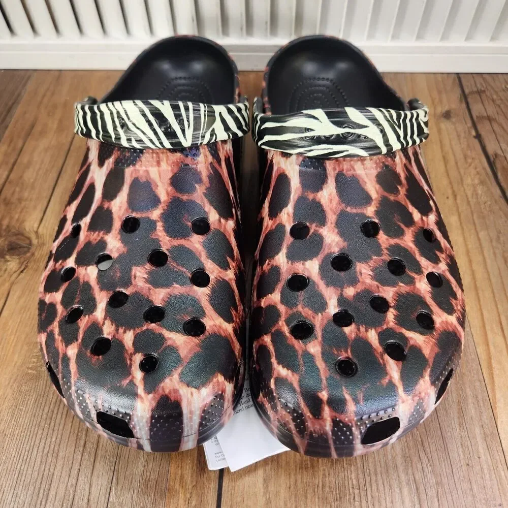 CROCS Classic Animal Remix Clog 207840-0ZR Mens Sz 13 Leopard Zebra Print Shoes